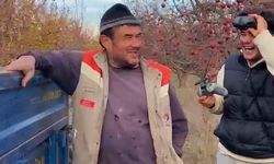 Tarlada çalışan babaya 'dron' şakası gülme krizine soktu