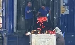 Zincir markette kasalar dolusu domates çöpe döküldü, o anlar tepki topladı