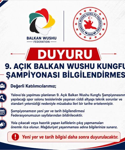 9. Açık Balkan Wushu Kungfu Şampiyonası Ertelendi