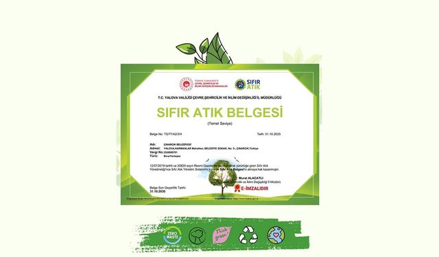 Çınarcık Belediyesi Sıfır Atık Belgesini Yeniledi