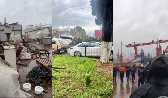 Yalova'da devasa vinçler böyle devrildi