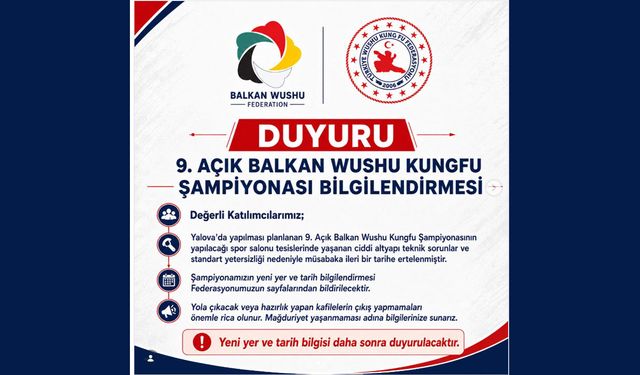9. Açık Balkan Wushu Kungfu Şampiyonası Ertelendi