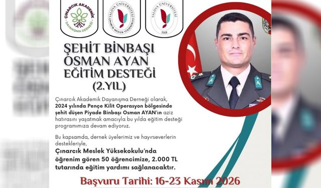 Şehit Binbaşı Osman Ayan Adına 50 Öğrenciye Eğitim Desteği