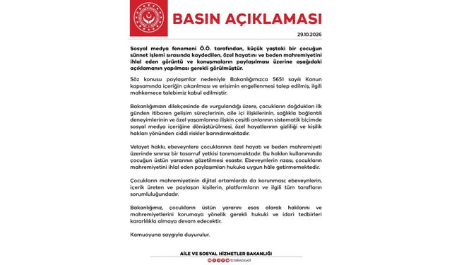Bakanlıktan Sosyal Medyadaki Sünnet Görüntülerine Müdahale