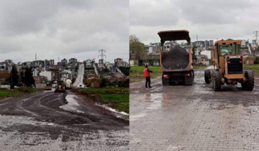 Çiftlikköy’de Yağmurdan Etkilenen Yollarda Tesviye Çalışması