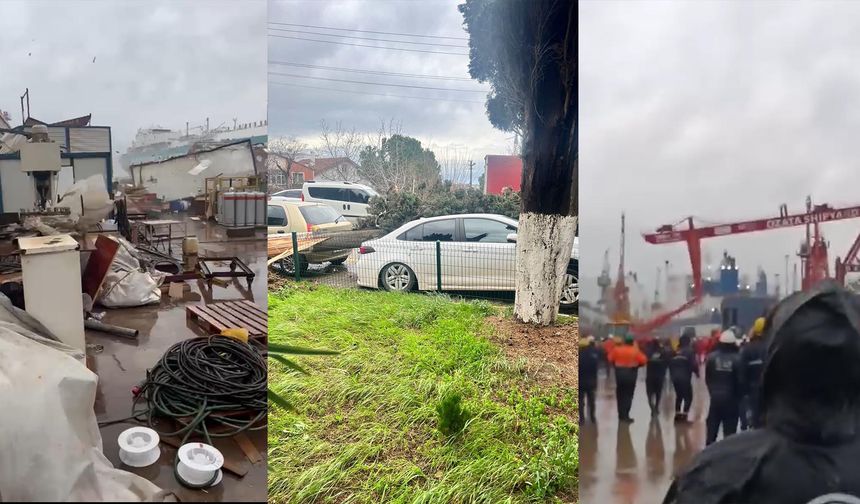 Yalova'da devasa vinçler böyle devrildi