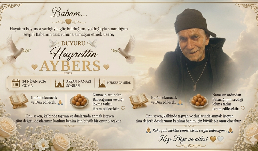 Yalova’da Hayrettin Aybers Dualarla Anılacak