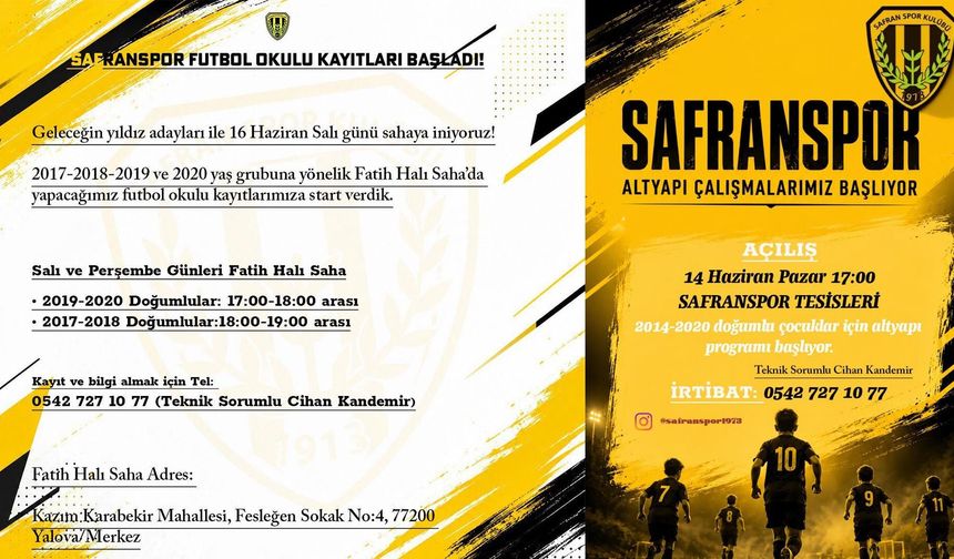 Safran Spor Futbol Okulu Kayıtları Başladı!