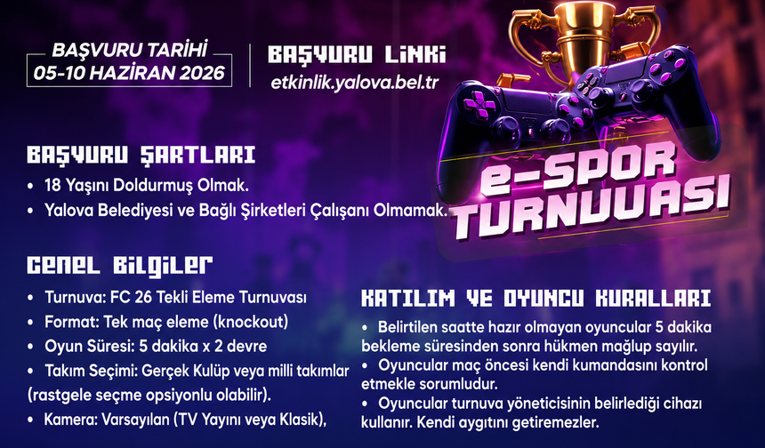 YALOVA BELEDİYESİ’NDEN  E-SPOR TUTKUNLARINA TURNUVA DAVETİ