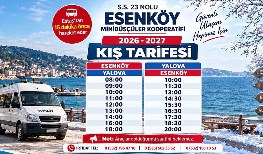 Yalova Esenköy Minibüslerinde Kış Tarifesi Başladı