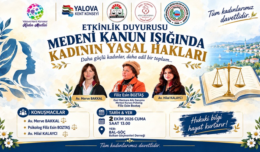 Yalova’da “Kadının Yasal Hakları” Konulu Etkinlik Düzenlenecek