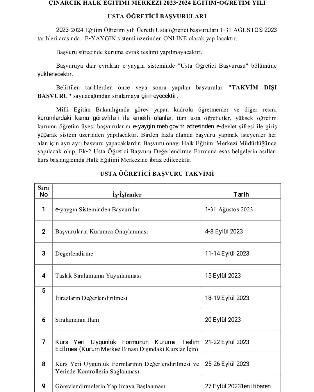 Çınarcık Usta Öğretci Alıyor3