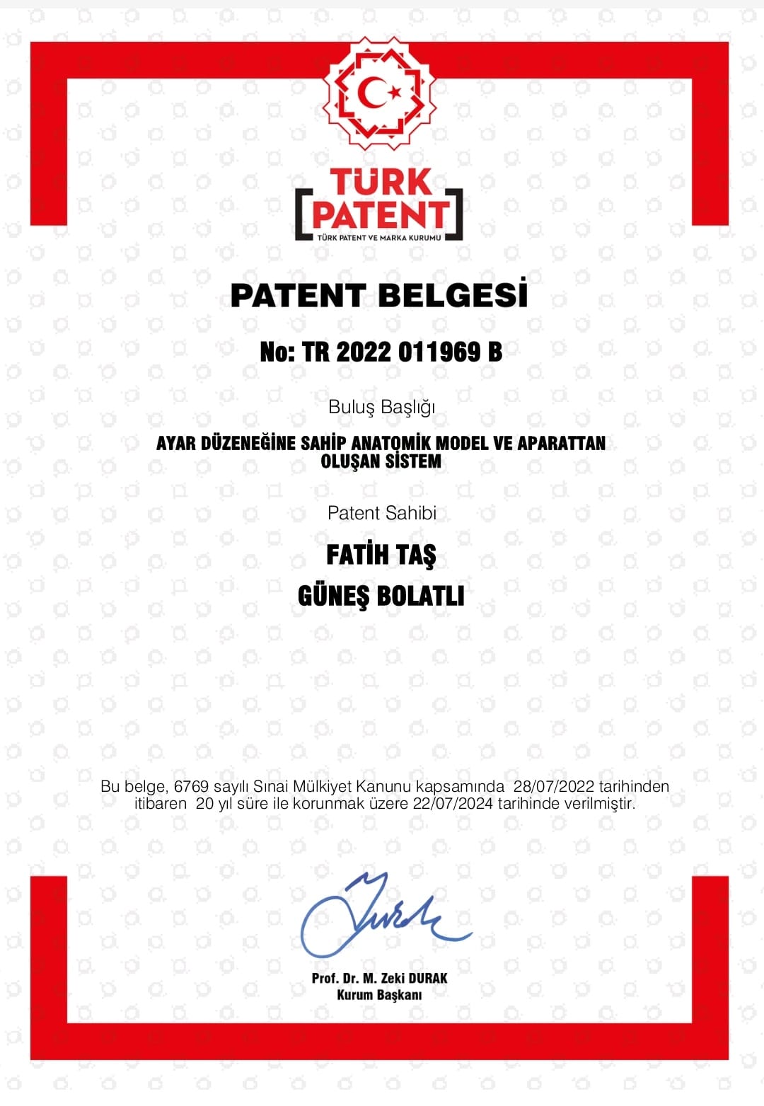 Yalova Universite Ogretim Uye Tip Fakulte Bulus Patent Alma-1