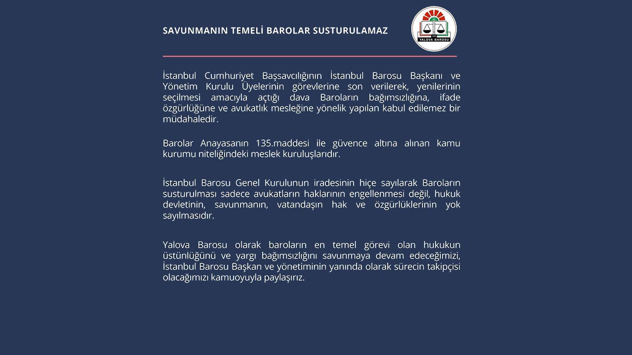 Yalova Barosu Baskanlik Istanbul Baro Ibrahim Kabaoglu Yonetim Istanbul Cumhuriyet Bassavcilik Dava El Cektirme (1)