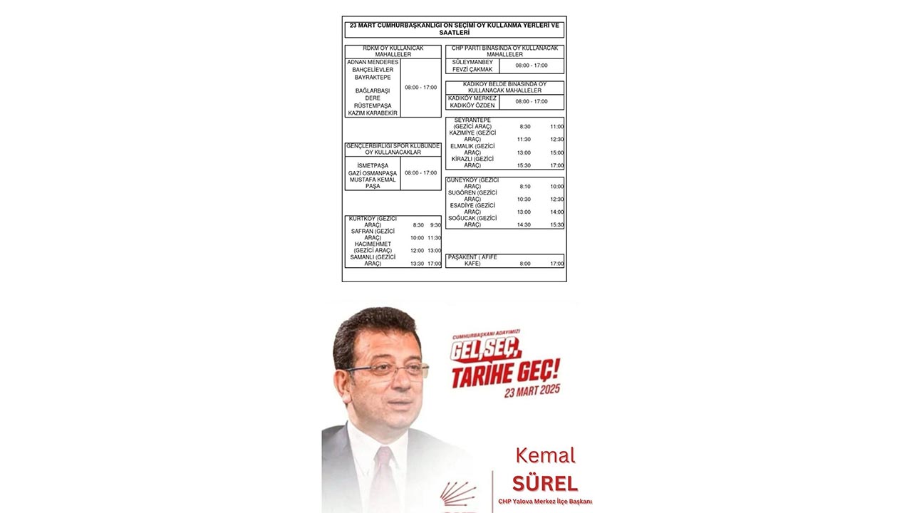 Yalova Chp Cumhurbaskani Adaylik Sandik Kurma Yerleri Mahalleler Gezici Arac