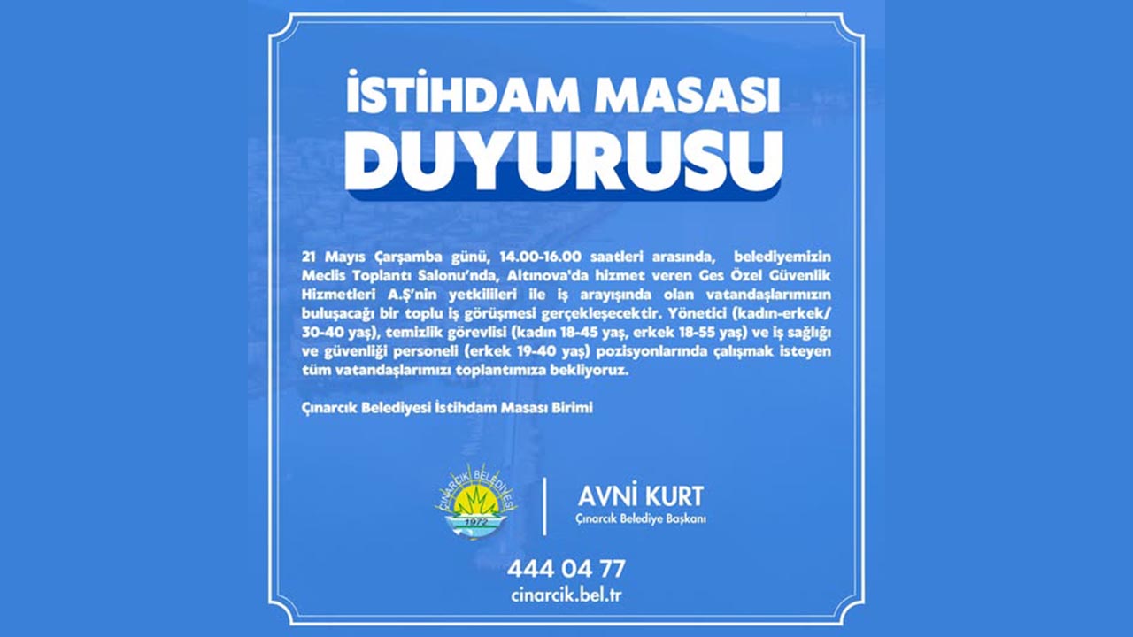 Yalova Cinarcik Belediye Istihdam Masa Ozel Guvenlik Sirket Gorusme (1)