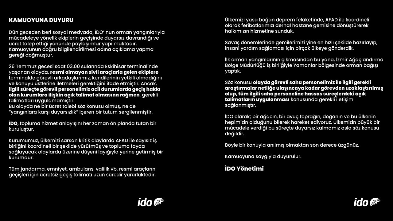 Yalova Istanbul Deniz Otobusleri Ido Yangin Tartisma Yalanlama Kamuoyu Aciklama (2)