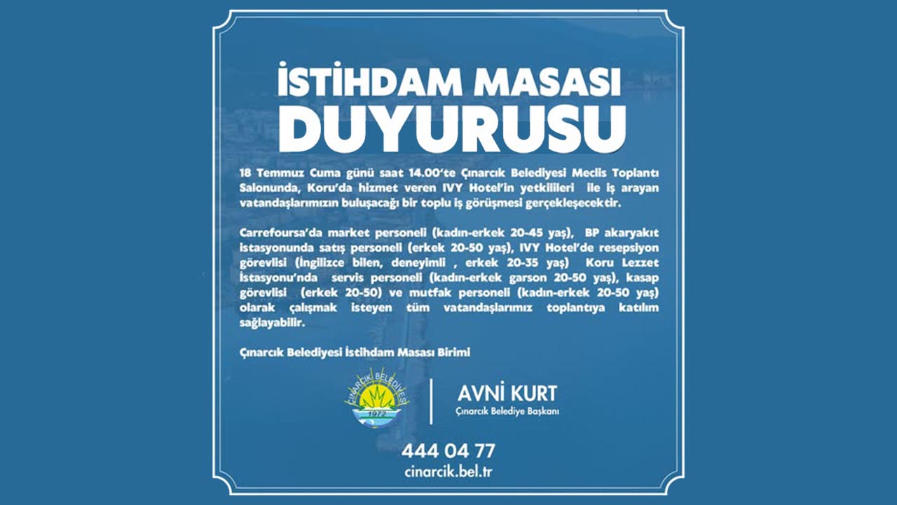 Yalova Cinarcik Istihdam Duyuru (1)