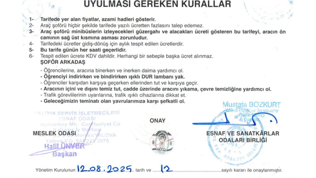 Yalova Yeni Egitim Ogretim Donem Okul Servis Tarife (3)