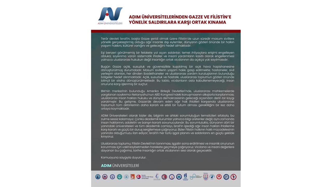 Yalova Universite 19 Adim Filistin Gazze Destek Ortak Aciklama (1)