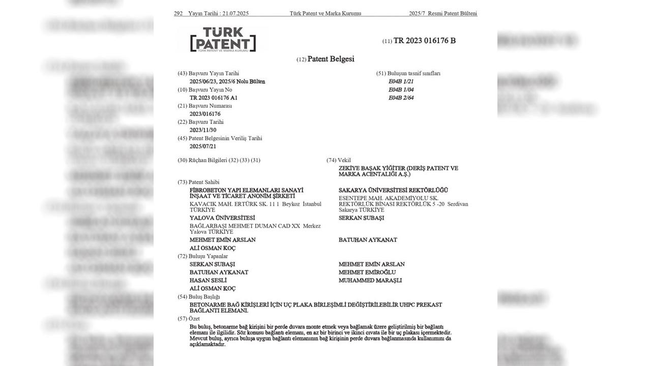 Yalova Universitesi Insaat Muhendisi Akademisyen Patent Beton (2)