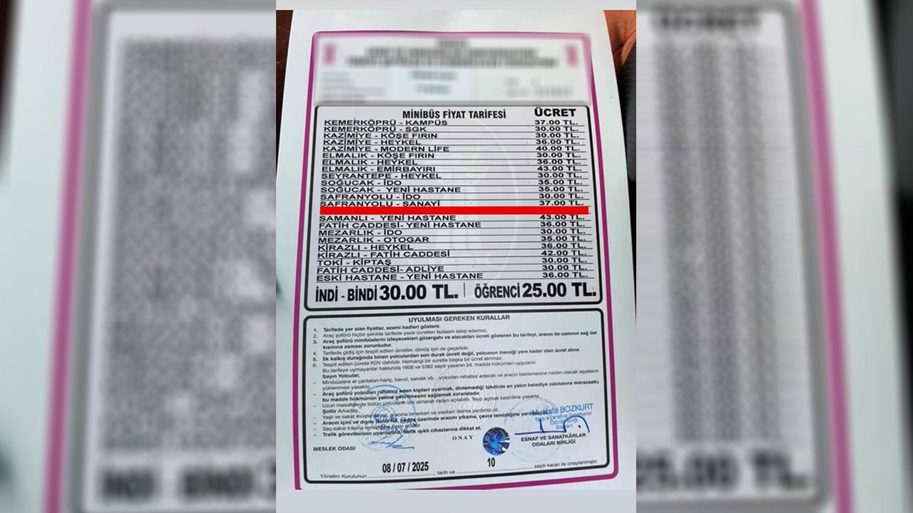 Yalova Samanli Minibus Ucret Tarifesi Tartima Iddia