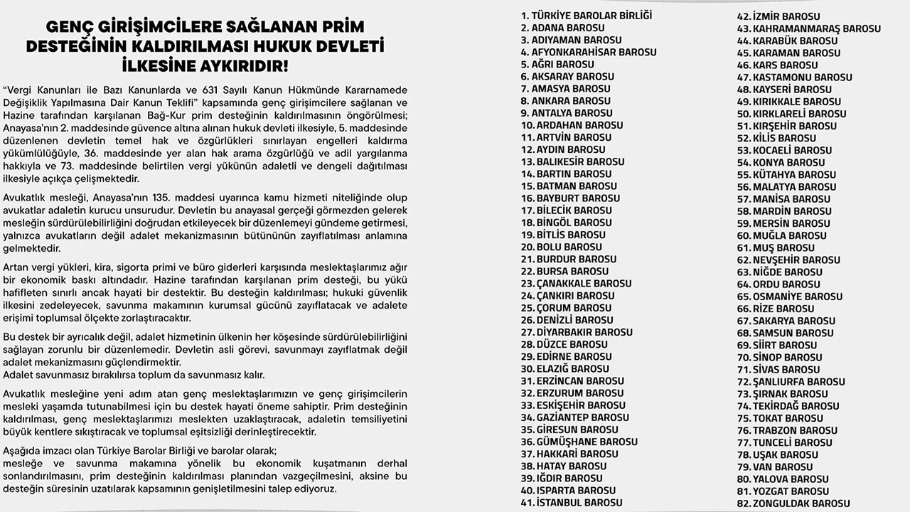 Yalova Turkiye Barolar Birlik 81 Il Ortak Aciklama Genc Girisimci Bag Kur Prim Destek Kesinti (1)