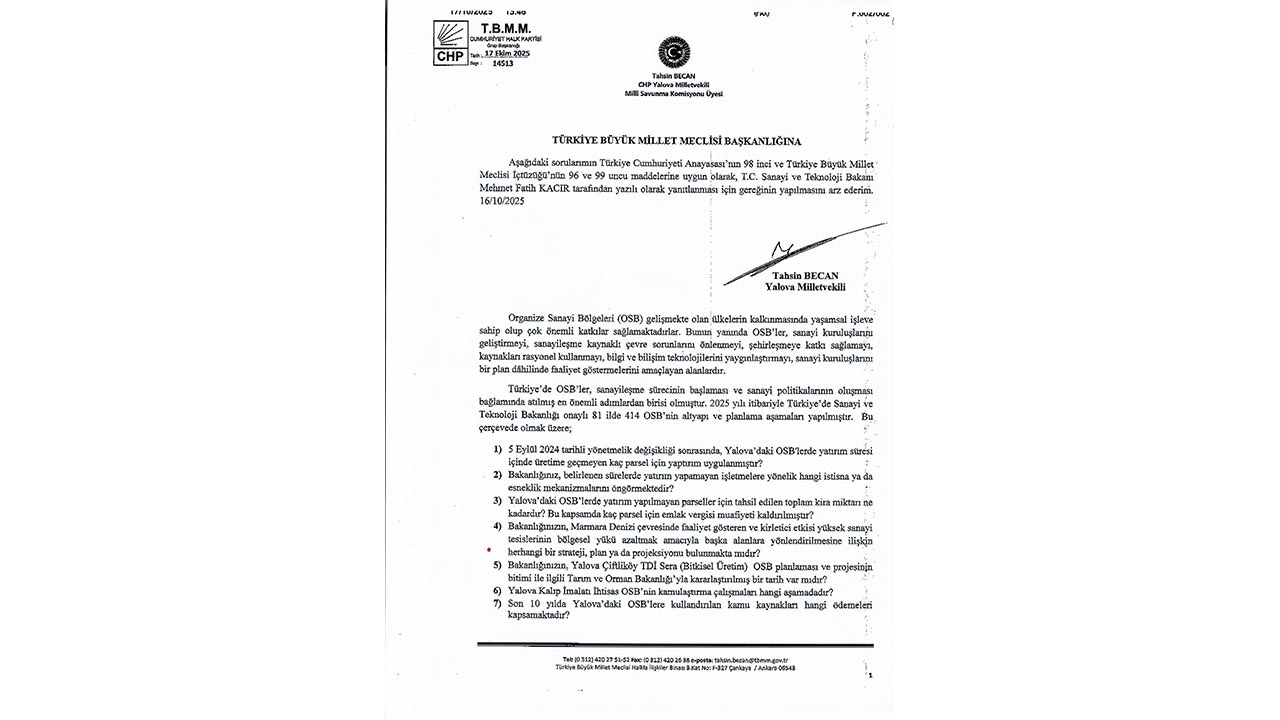 Yalova Chp Vekil Tbmm Soru Onerge Osb (2)