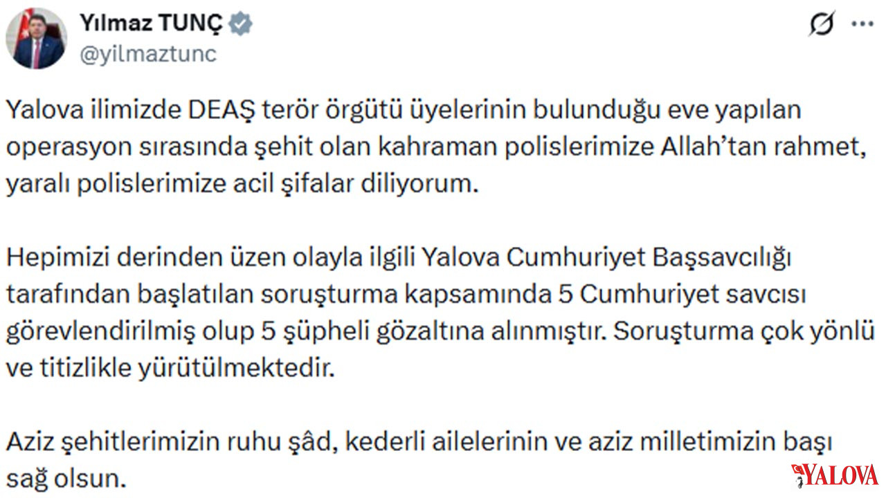 Yalova Turkiye Cumhuriyet Adalet Bakan Deas Operasyon Supheliler Gozalti 1