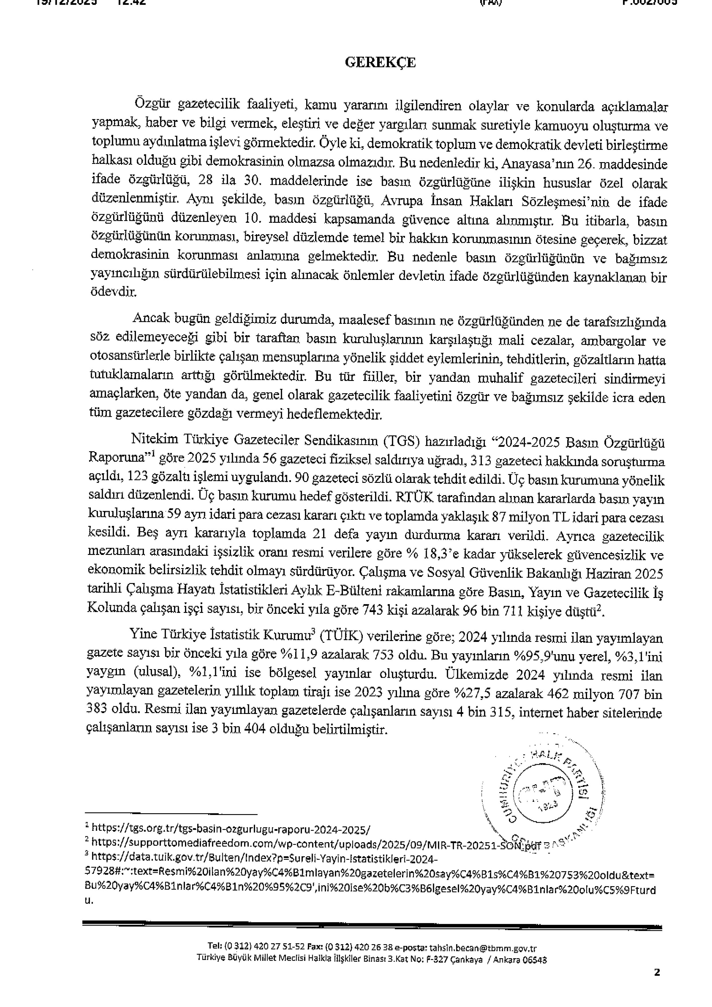 Yalova Chp Vekil Tbmm Yerel Basin Gazeteciler Soru Onerge 2