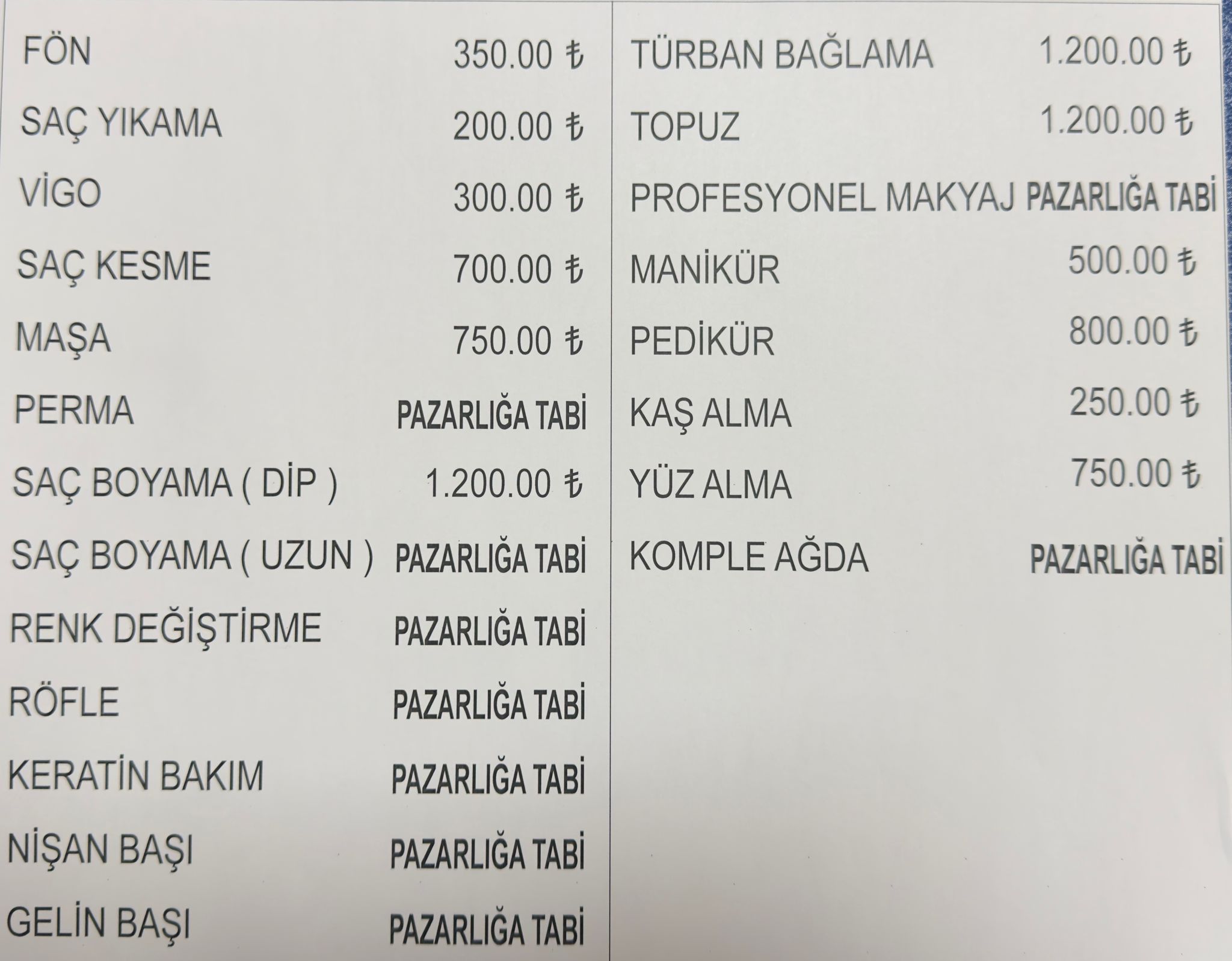 Yalova Guzellik Salon Kuafor Berber 2026 Yeni Fiyat Tarife (3)