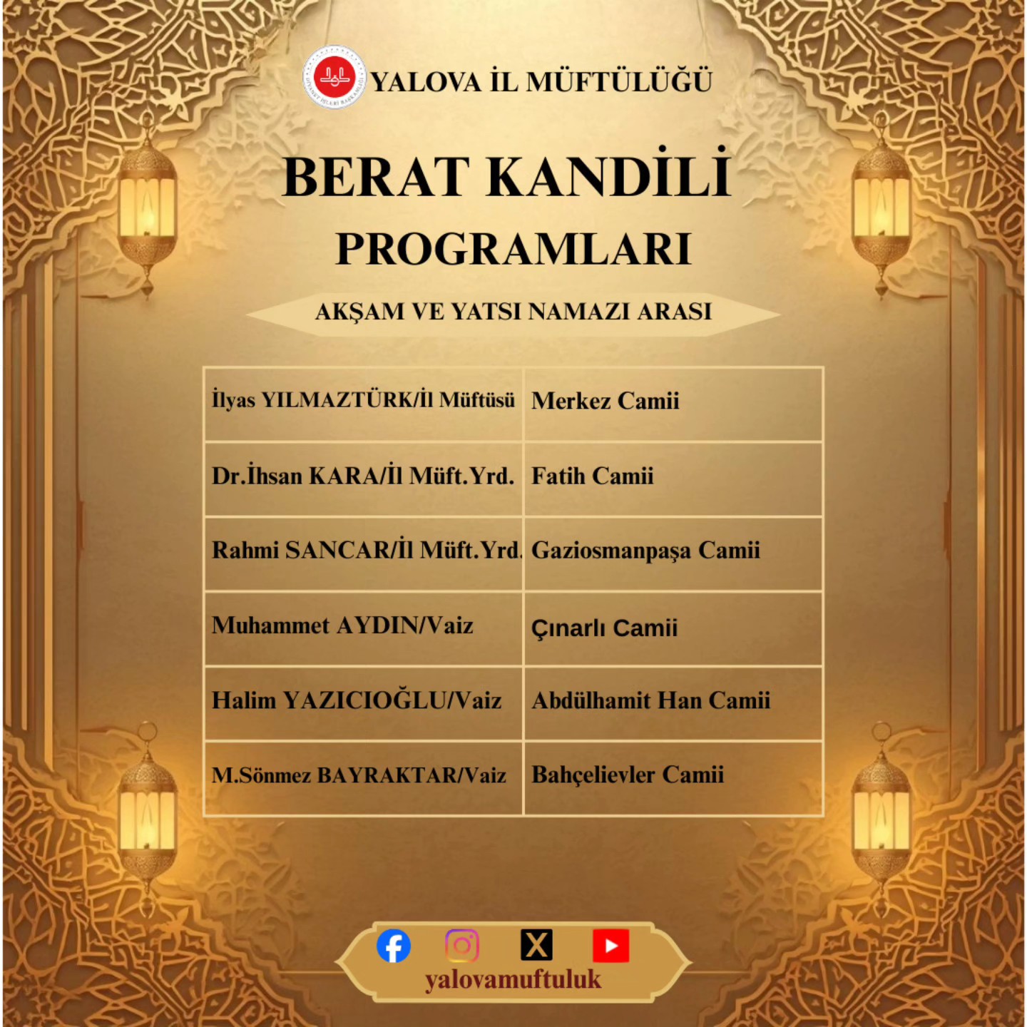 Yalova’da Berat Kandili Programları Belli Oldu (2)