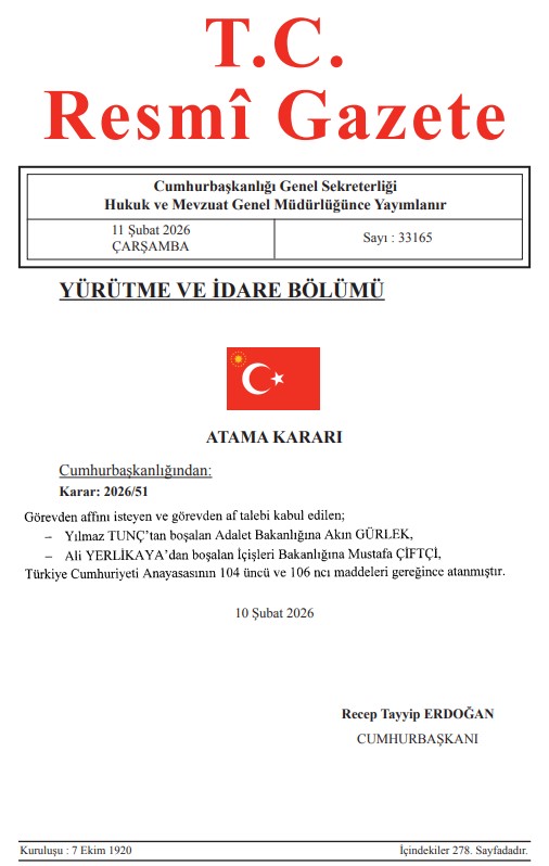 Turkiye Cumhuriyeti Adalet Bakan Akin Gurlek Cumhurbaskanligi Resmi Gazete Atama (2)