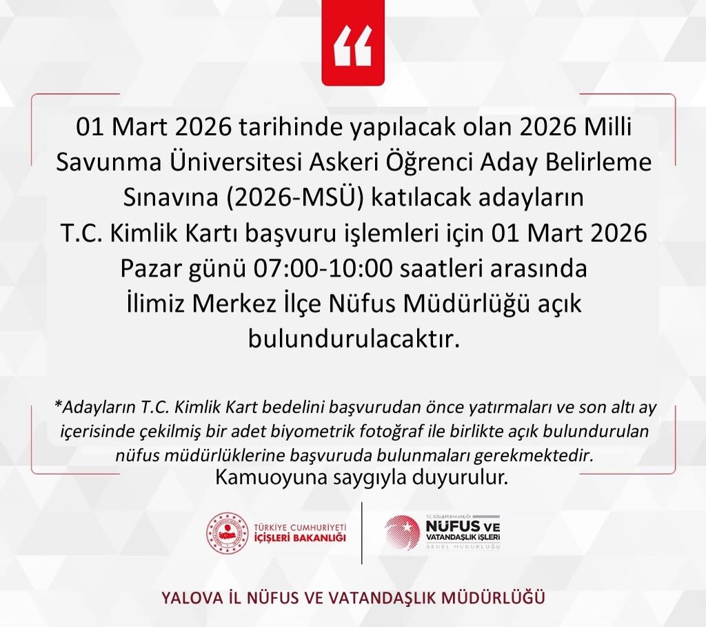 Msü Sınavı Öncesi Yalova İl Nüfus Müdürlüğü Açık Olacak (2)