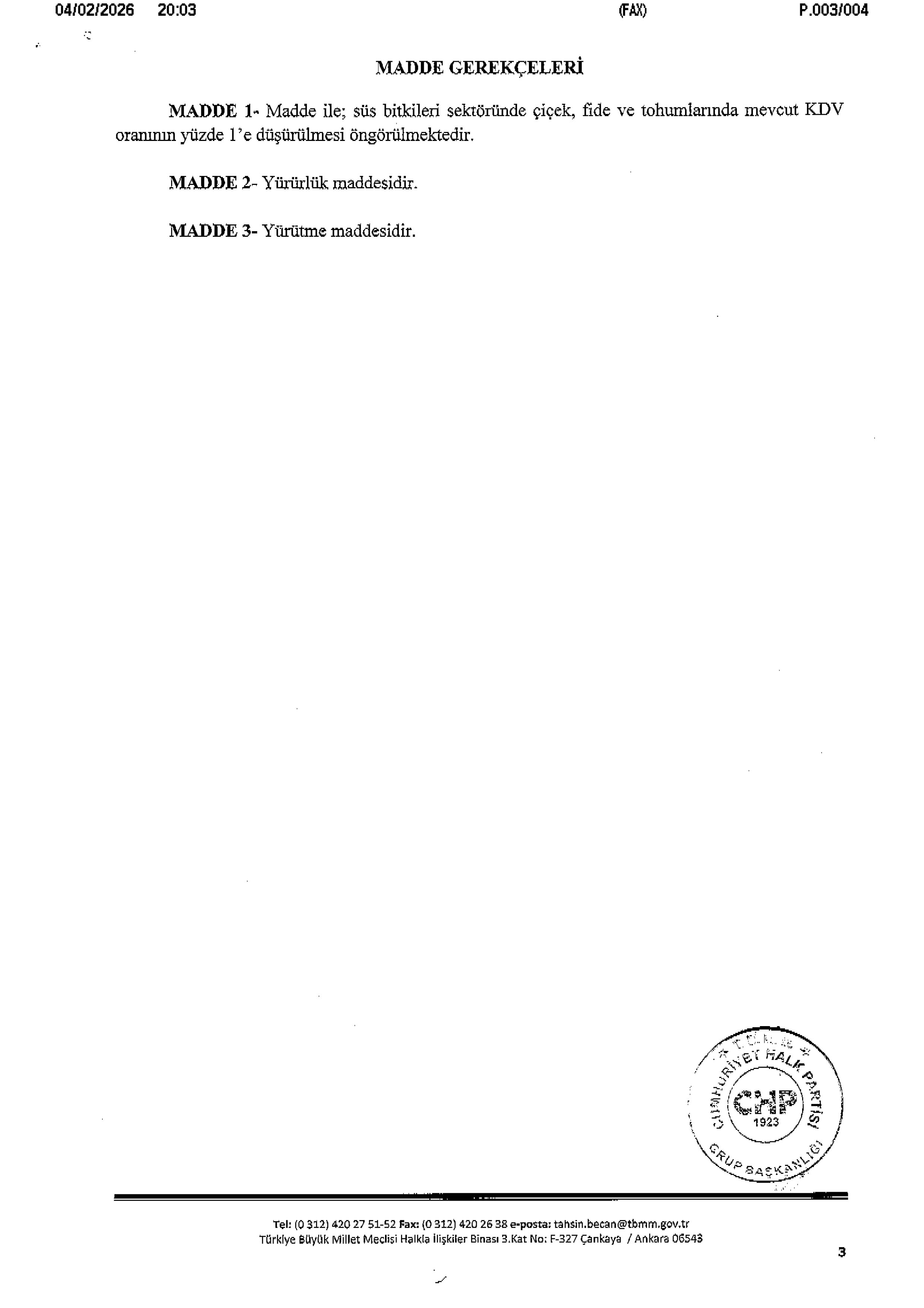 Yalova Cumhuriyet Halk Partisi Vekil Sus Bitkileri Cicekcilik Sektor Kdv Oran Tbmm Kanun Teklif 3