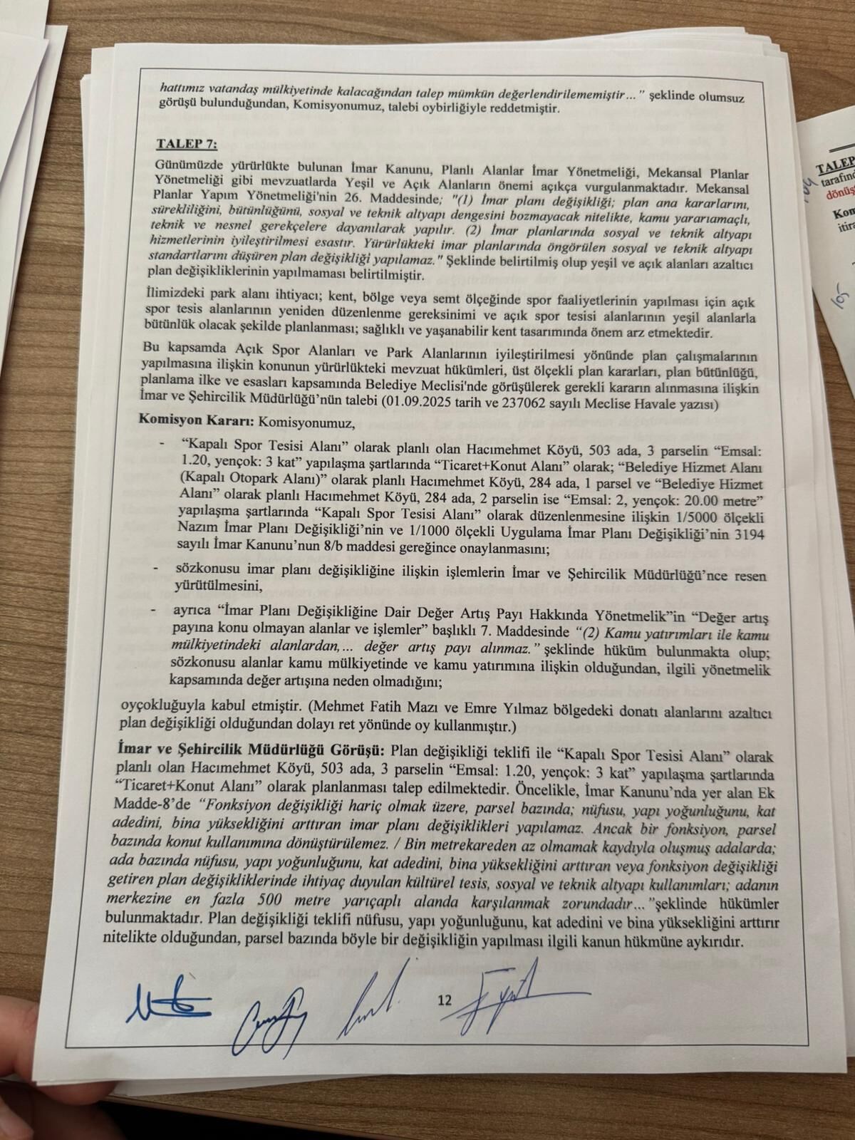 İmar Ve Şehircilik Müdürlüğü'nün İmar Komisyonu'nda Belirttiği Görüş