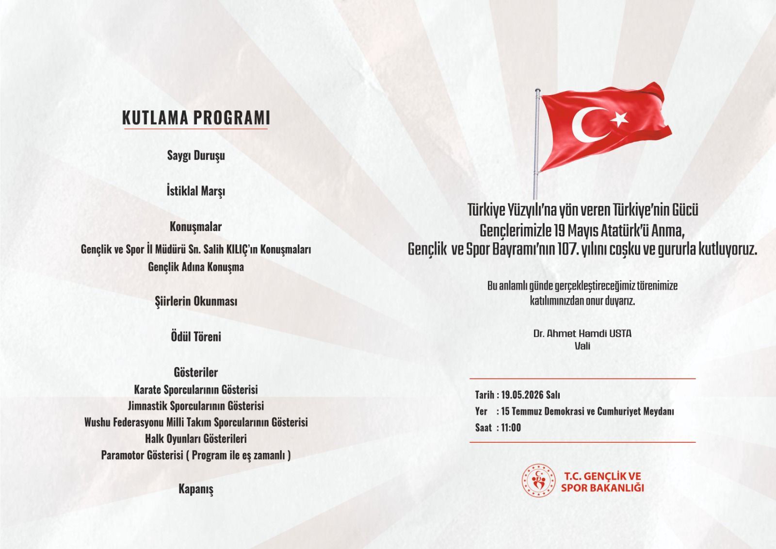 Yalova Genclik Spor Bayrami 19 Mayis Valiik Kutlama Rogram