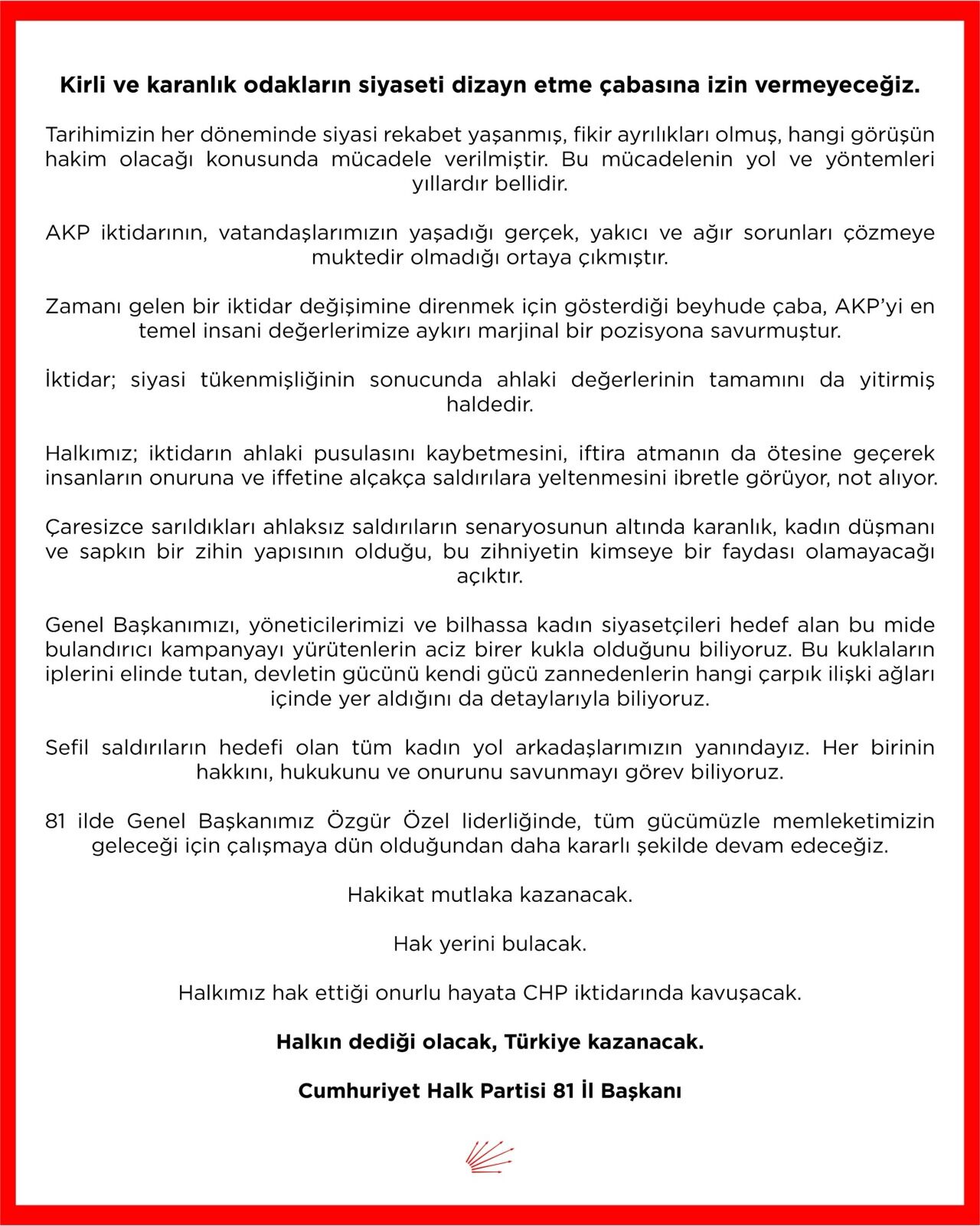 Yalova Turkiye 81 Il Chp Il Baskanlik Yazili Basin Aciklama Tepki Haber (2)