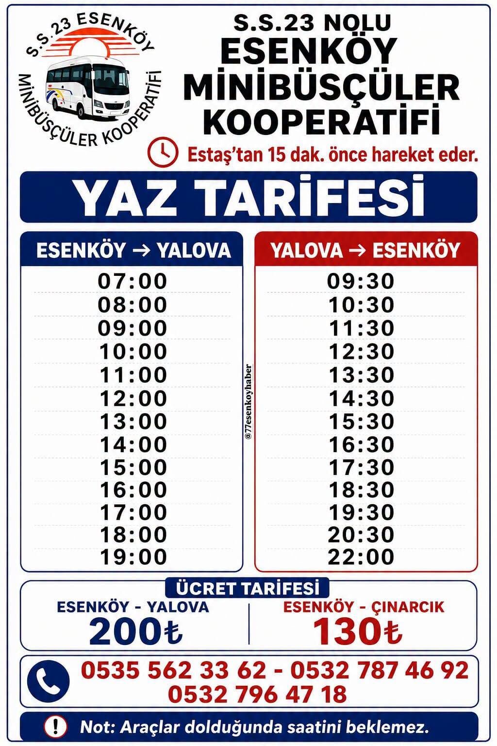 Esenköy’de Yaz Sezonu Ulaşım Tarifeleri Açıklandı (4)