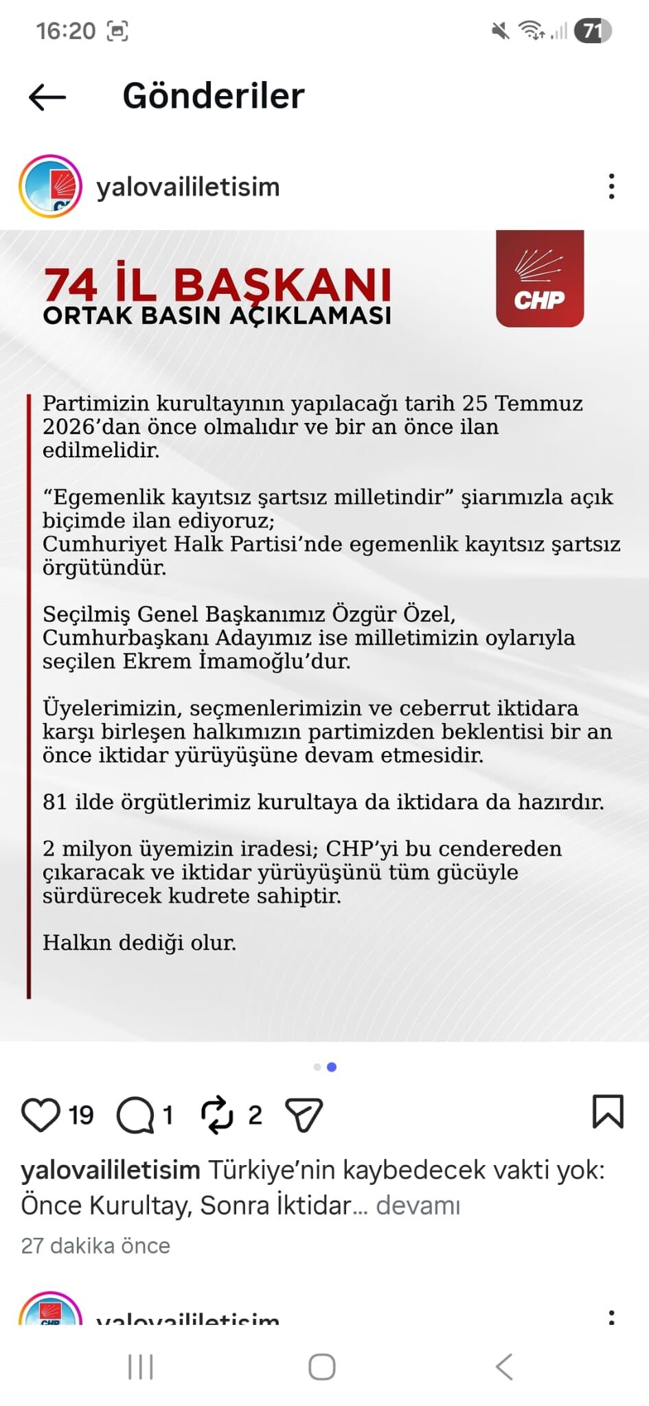 Yalova Chp 74 Il Baskanlik Olaganustu Kurultay Cagirisi (1)