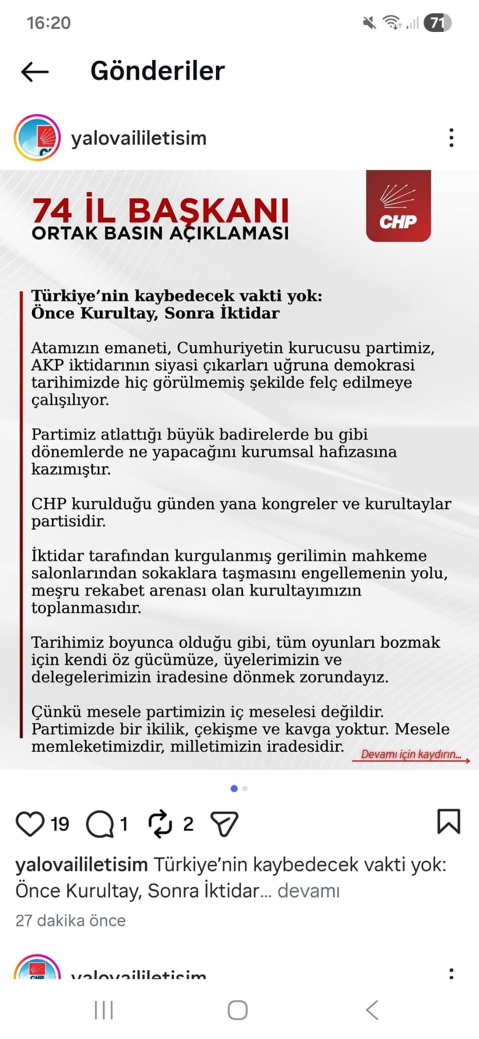 Yalova Chp 74 Il Baskanlik Olaganustu Kurultay Cagirisi (2)