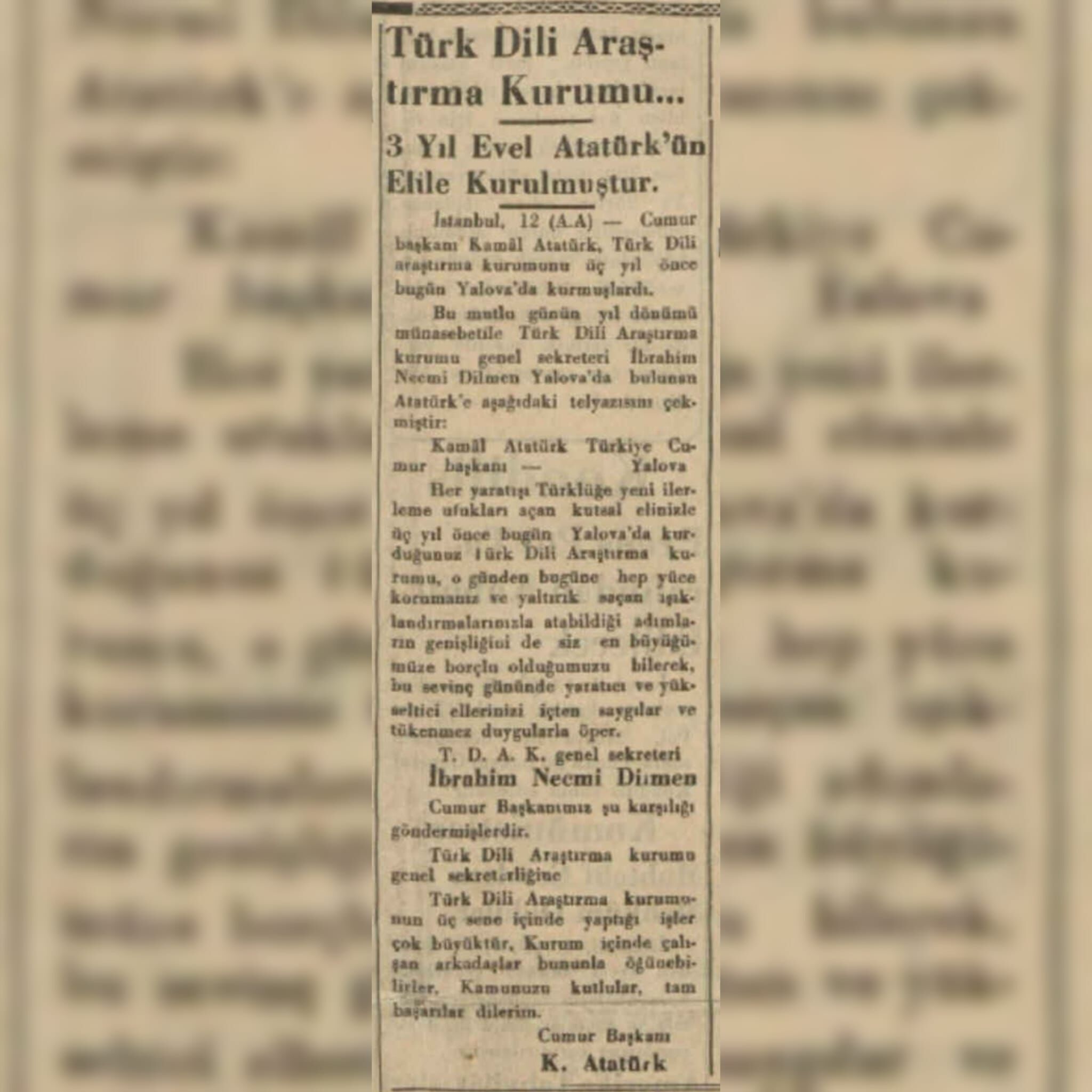 Yalova Turk Dil Bayrami Duzenleme Kurulu Ataturk Tarihi Belge (3)
