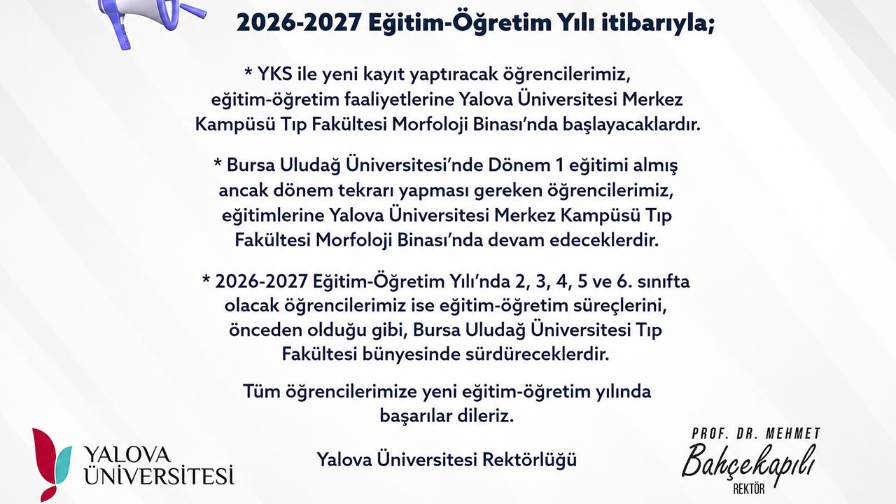 Yalova Üniversitesi Tip Fakültesi'nde Yeni Dönem