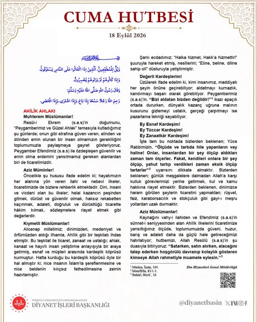 Cuma Hutbesinin Konusu “Ahîlik Ahlakı” Oldu-1