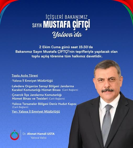 İçişleri Bakanı Mustafa Çiftçi Bugün Yalova’da