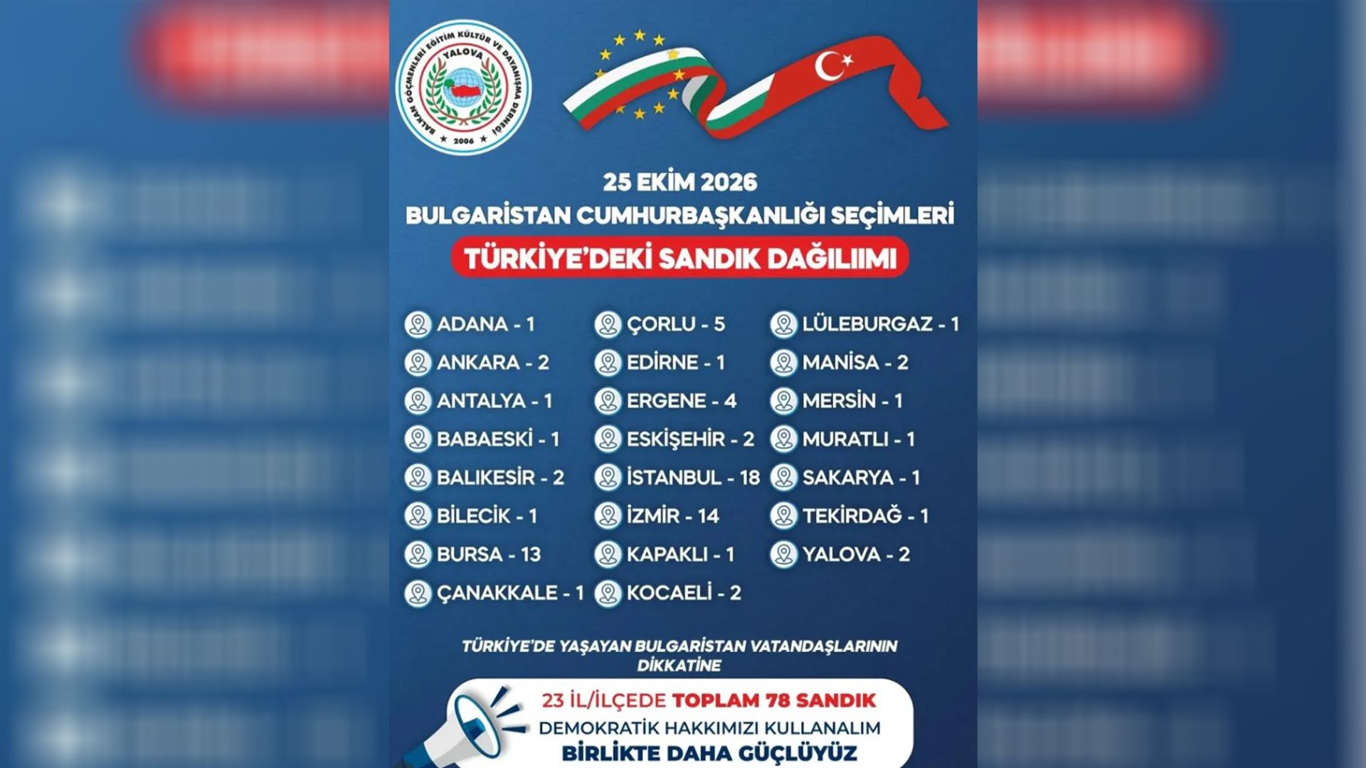 Yalova’da Bulgaristan Seçimleri İçin Sandık Kurulacak
